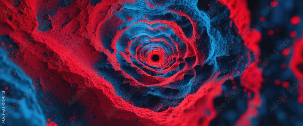 Poster colorful abstract spiral texture in red and blue shades conveying depth and movement suitable for ar