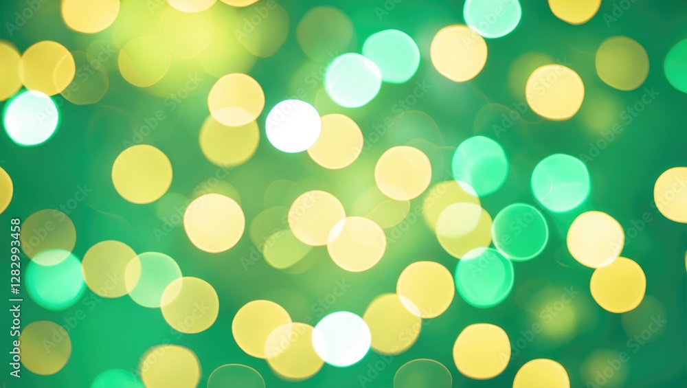 Poster soft focus bokeh background with vibrant light green and yellow circles creating an abstract and dre