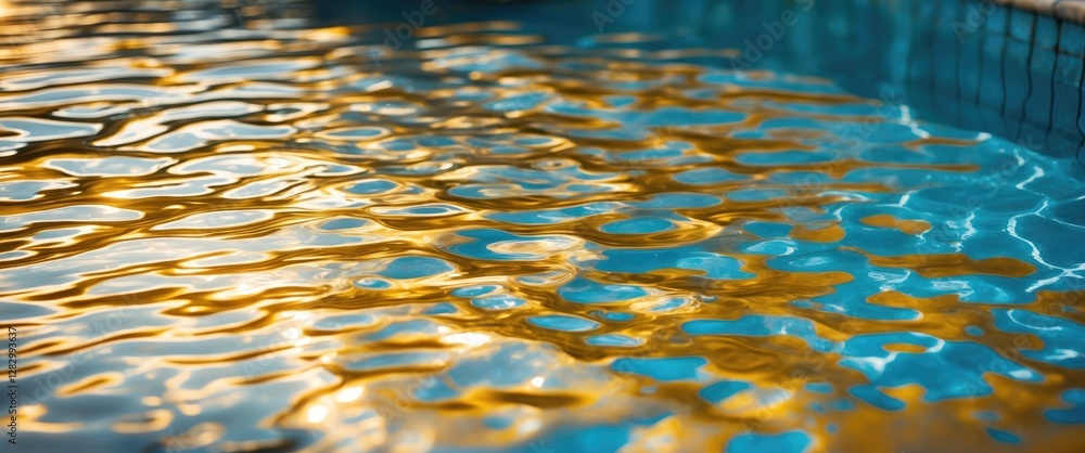 Poster shimmering abstract patterns of gold and turquoise water surface reflecting sunlight in a tranquil p