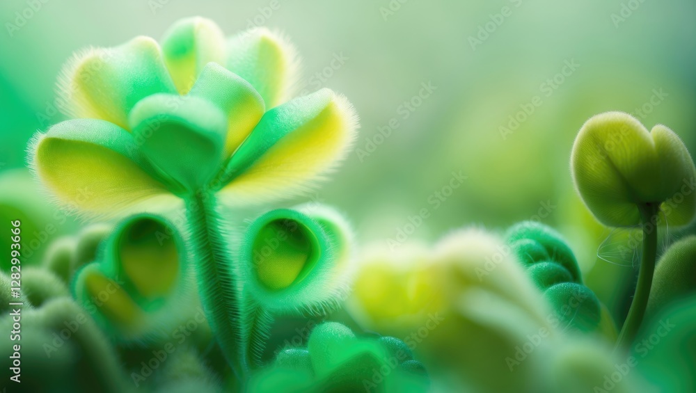 Poster lush green abstract macro image creating a serene organic atmosphere with soft blurred textures and 
