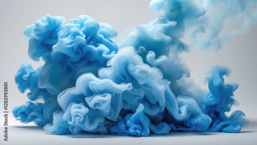 Poster swirling blue smoke on white background creating an abstract and dynamic visual effect suitable for 