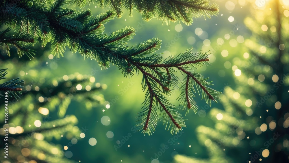 Aufkleber sparkling spruce branches with bokeh background creating a festive atmosphere perfect for holiday gr