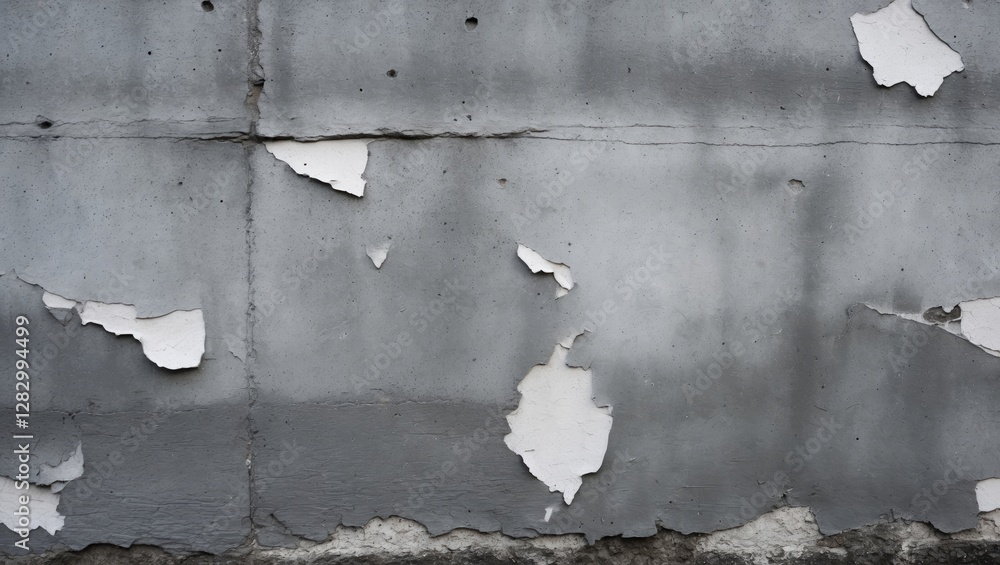 Aufkleber Peeling paint on a concrete wall with a gray and white color scheme revealing layers of texture and deterioration