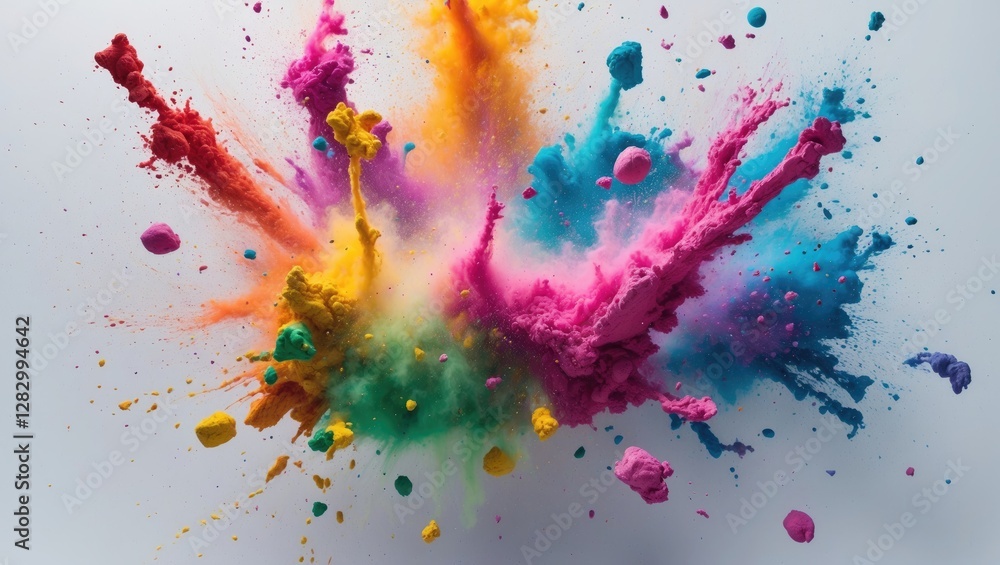 Poster vibrant color powder explosion on white background showcasing the dynamic movement and energy of abs