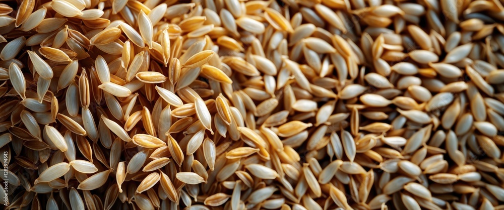 Poster Seed background texture close up detailed macro photography of overlapping golden and white seeds on a surface