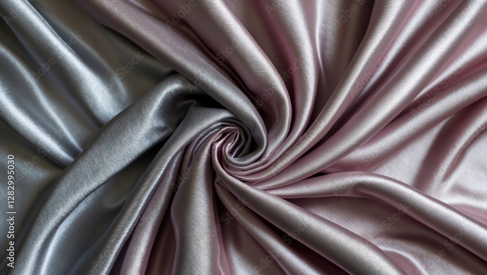 Aufkleber silk fabric in a swirl pattern featuring soft silver and blush pink colors with a glossy sheen