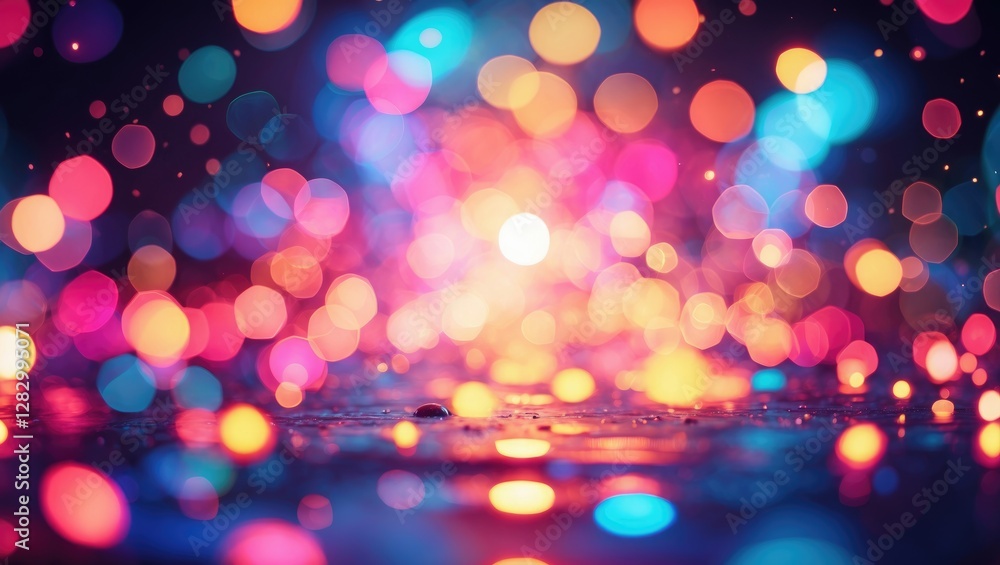 Poster colorful abstract bokeh lights creating a dreamy low light background with vibrant lens flare effect