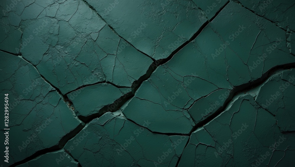 Fototapete Cracked green textured surface with visible fissures and uneven patterns creating an abstract background.