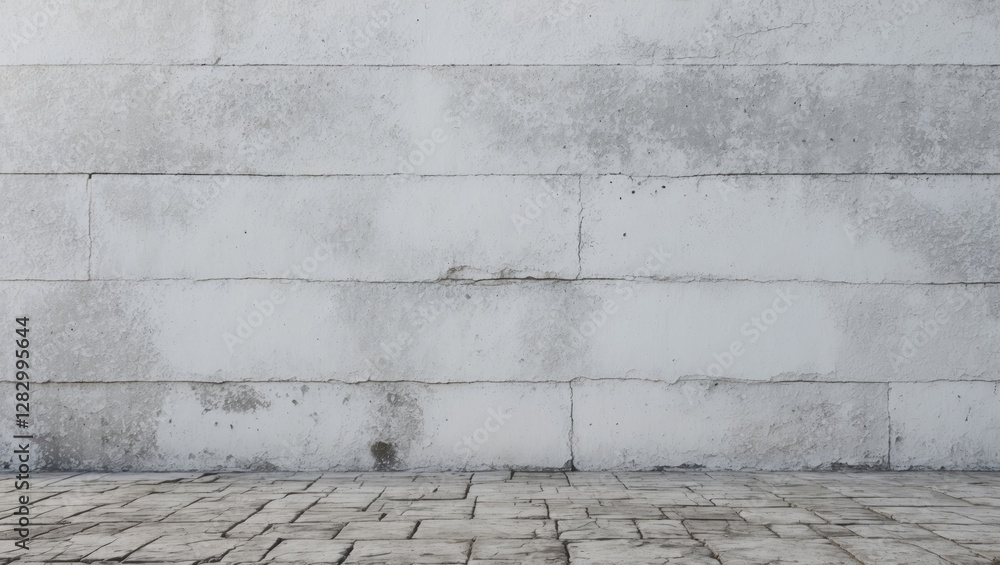 Leinwandbilder textured white wall with visible cracks and stains against a cobblestone floor in an empty space.