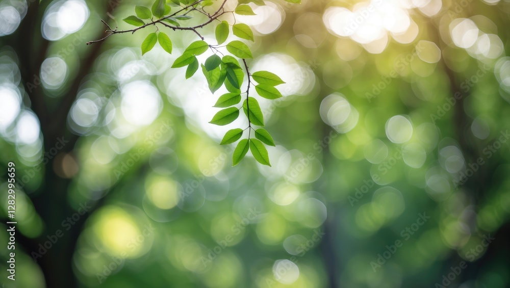 Poster serene bokeh background of green leaves and trees creating a calming natural atmosphere perfect for 