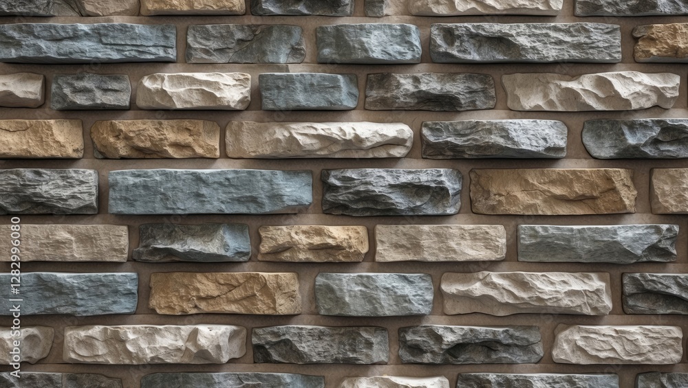 Aufkleber textured stone wall background with mixed gray and beige stone bricks arranged in a uniform pattern