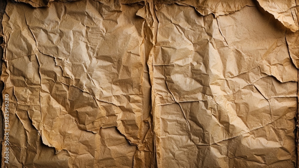 Aufkleber Crumpled brown paper texture background with visible wrinkles and folds suitable for various design applications