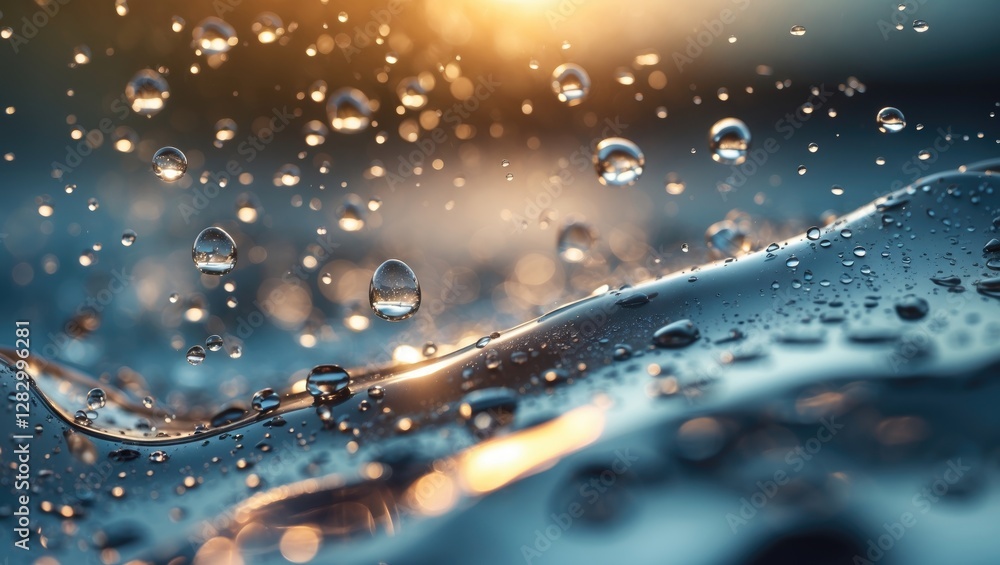 Aufkleber water droplets on distorted glass surface with soft focus highlighting abstract textures and reflect