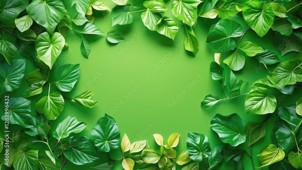 Aufkleber vibrant green leaves on a bright background creating a natural frame for text in a fresh and summery