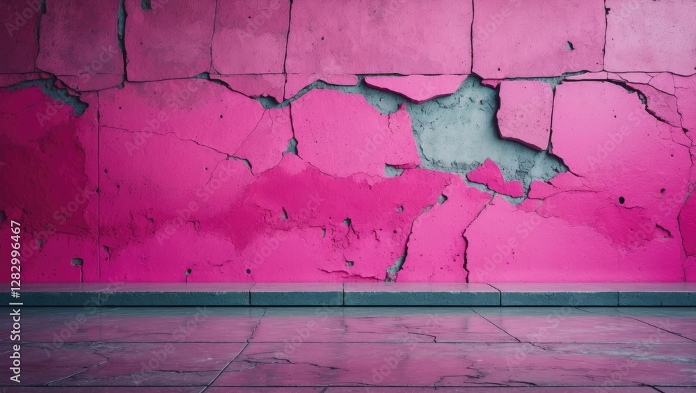 Aufkleber abstract pink textured concrete wall with cracks and imperfections creating a vibrant and artistic b