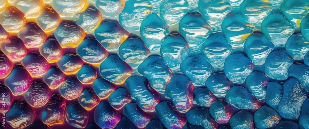 Aufkleber colorful abstract background with illuminated droplets resembling honeycomb structure in blue, orang