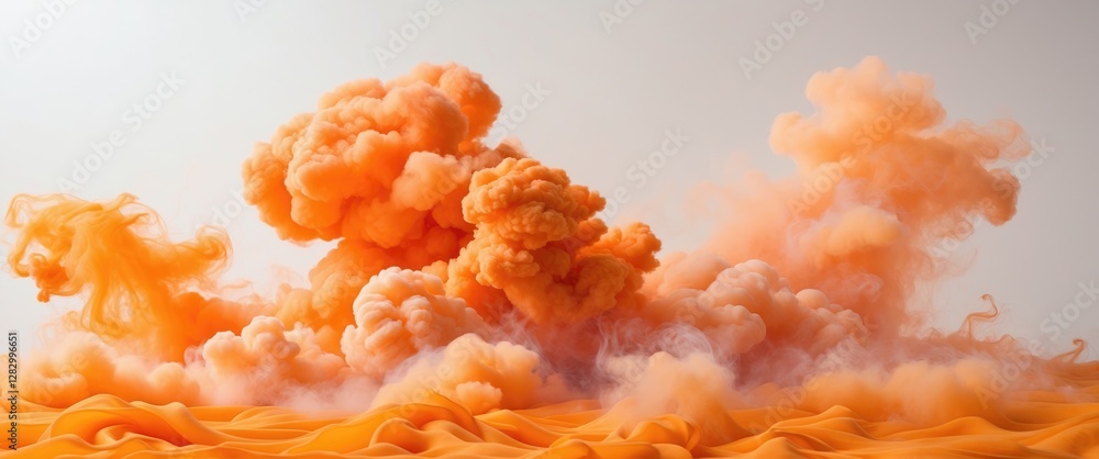 Poster dynamic abstract orange smoke swirling against a white background, creating a vibrant visual effect 