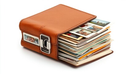 Vintage Photo Album with Leather Cover and Family Photos. Generative AI