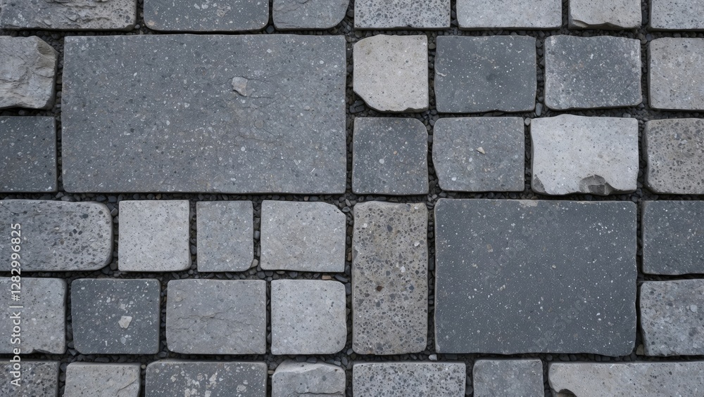 Poster paving stones in various shades of gray arranged in a visually appealing geometric pattern on a walk