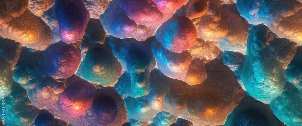 Poster vibrant multicolored abstract stone texture featuring illuminated veins and unique formations ideal 