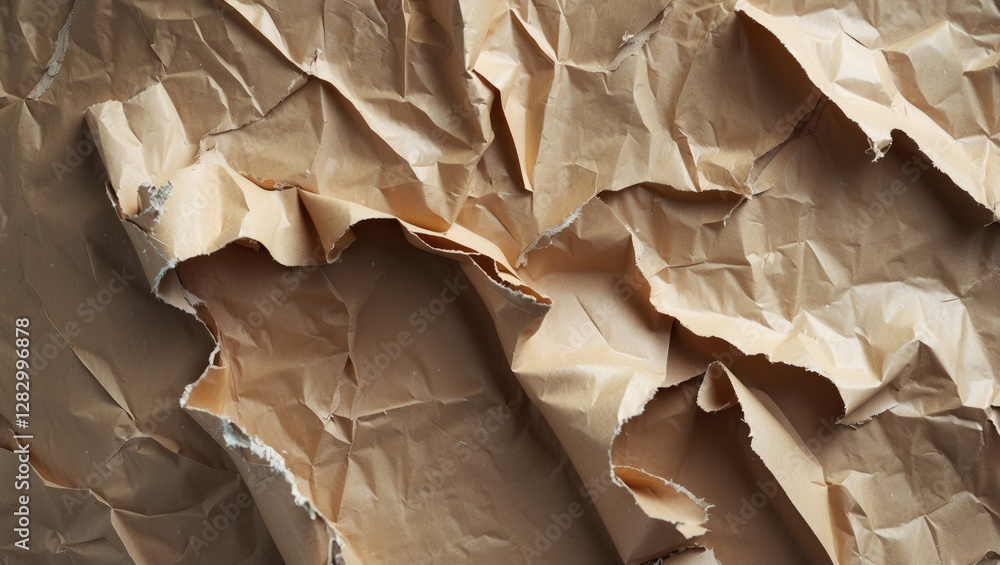 Aufkleber Crumpled textured brown paper background with visible creases and folds for design applications.