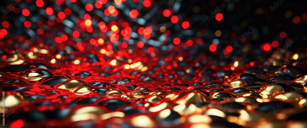 Poster illuminated abstract background featuring shimmering red, black, and gold bokeh lights creating a vi