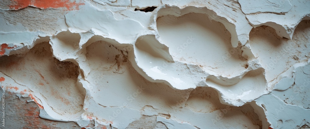 Poster abstract white textured wall with peeling paint showcasing intricate patterns and layers of aged mat