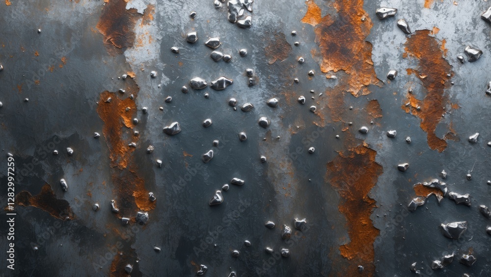 Poster textured surface of weathered metal showing rust, corrosion, and patina with contrasting color varia