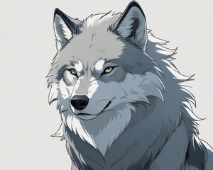 Fototapeta premium Stunning digital illustration of majestic gray wolf, showcasing intricate details and captivating expression. Perfect for wildlife enthusiasts and nature-themed projects.