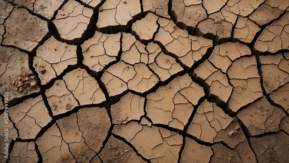 Poster dry cracked earth surface showing pattern of erosion and drought in natural environment
