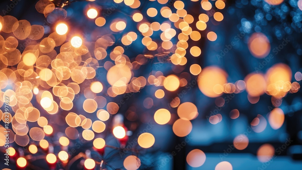 Poster abstract circular bokeh background featuring warm glowing christmas lights creating a festive and ma