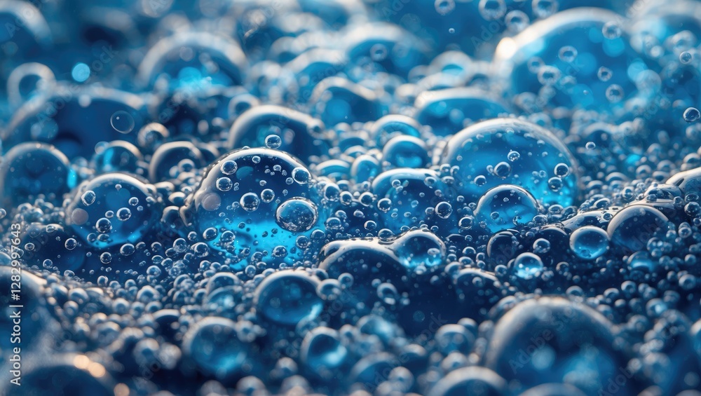 Aufkleber blue water bubbles forming an abstract background highlighted by light reflections creating a serene
