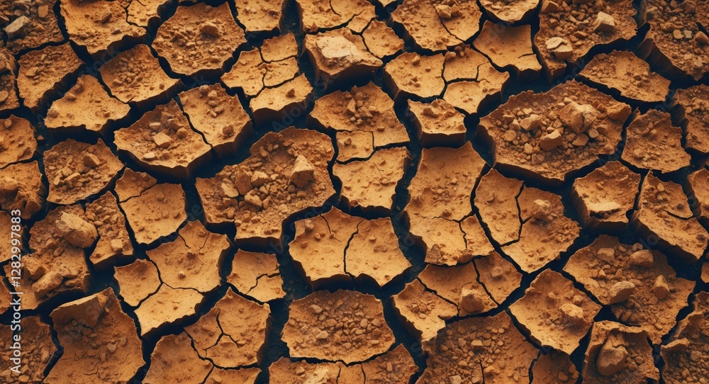 Poster textured dry soil with cracked surface in earth tones representing drought and arid conditions for l