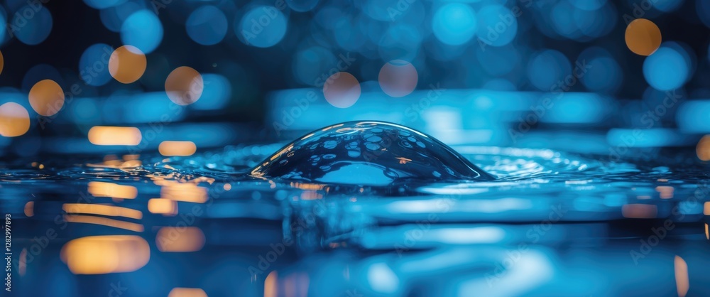 Poster blue bokeh water texture with bubble reflections creating a serene abstract background ideal for dig