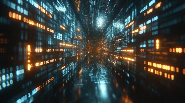 information technology seamless loop of binary code background, focusing on the innovation of digital systems, network security, and the advancement of modern tech and data interfaces