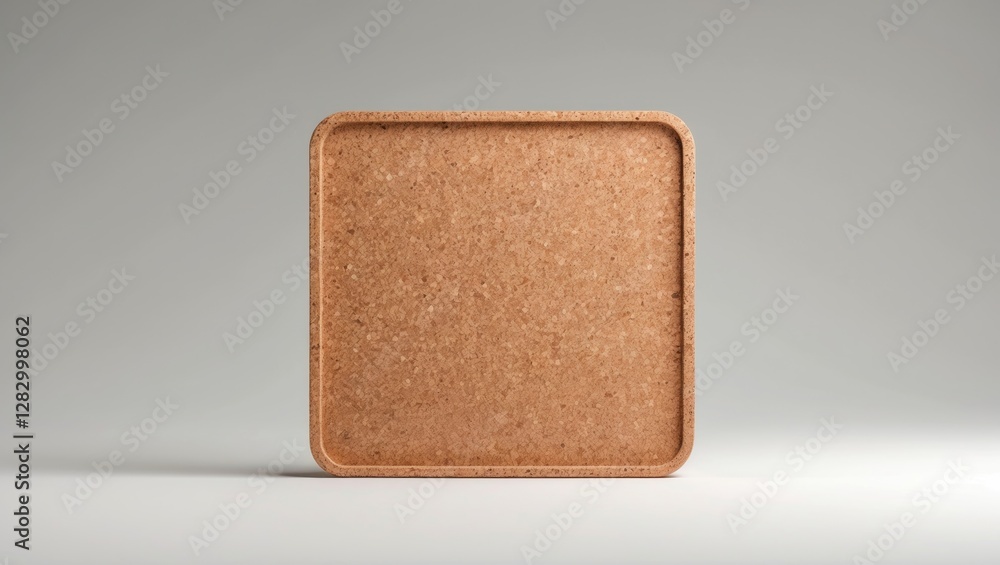 Poster plain square cork tray on a light gray background with minimalistic design and smooth texture