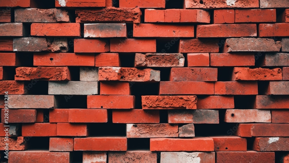Aufkleber Red brick wall texture with varied shades and bricks arranged in a stacked pattern creating a rustic background.