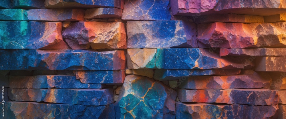 Poster vibrant multicolored stone wall background showcasing unique textures and patterns with distinct vei