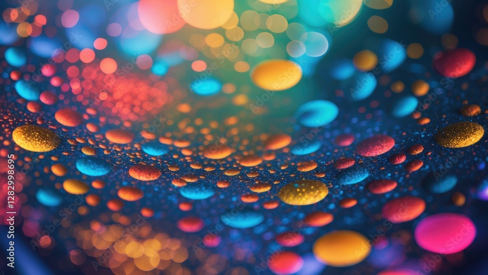 Poster vibrant abstract bokeh and water droplets creating a colorful luminous background for creative desig