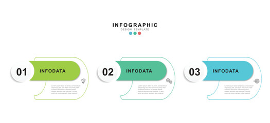 Modern template infographic with 3 step process and icons can be used for workflow, business information, presentation and data visualization