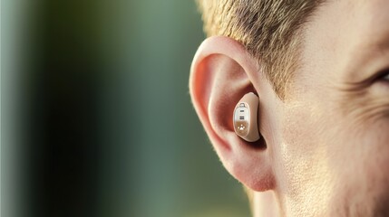 Hearing aid device usage urban setting lifestyle content close-up view technology for enhanced communication