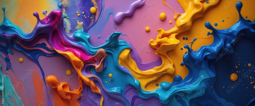 Poster vibrant abstract acrylic fluid art with colorful paint swirls and dynamic color blending creating a 