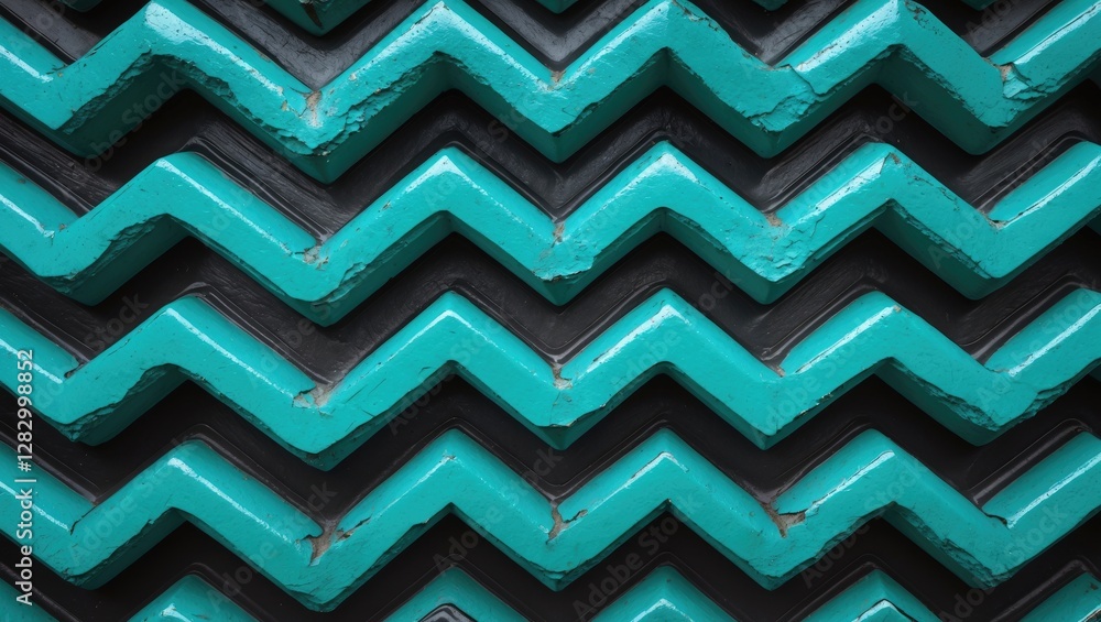 Aufkleber Textured surface with zigzag pattern in turquoise and black, showcasing color contrasts and geometric design elements.