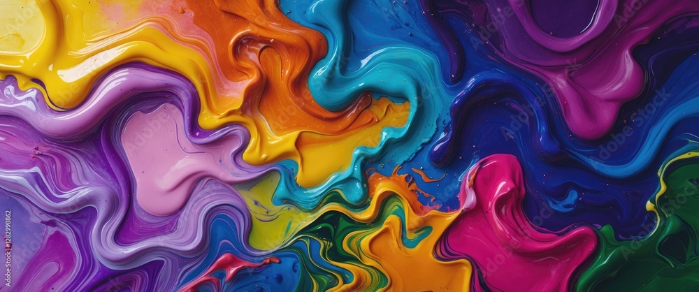 Poster vibrant abstract acrylic fluid art with colorful swirls and blended textures creating a dynamic and 