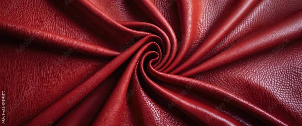 Poster red leather texture background with a spiral fold pattern in high detail and vivid color representat