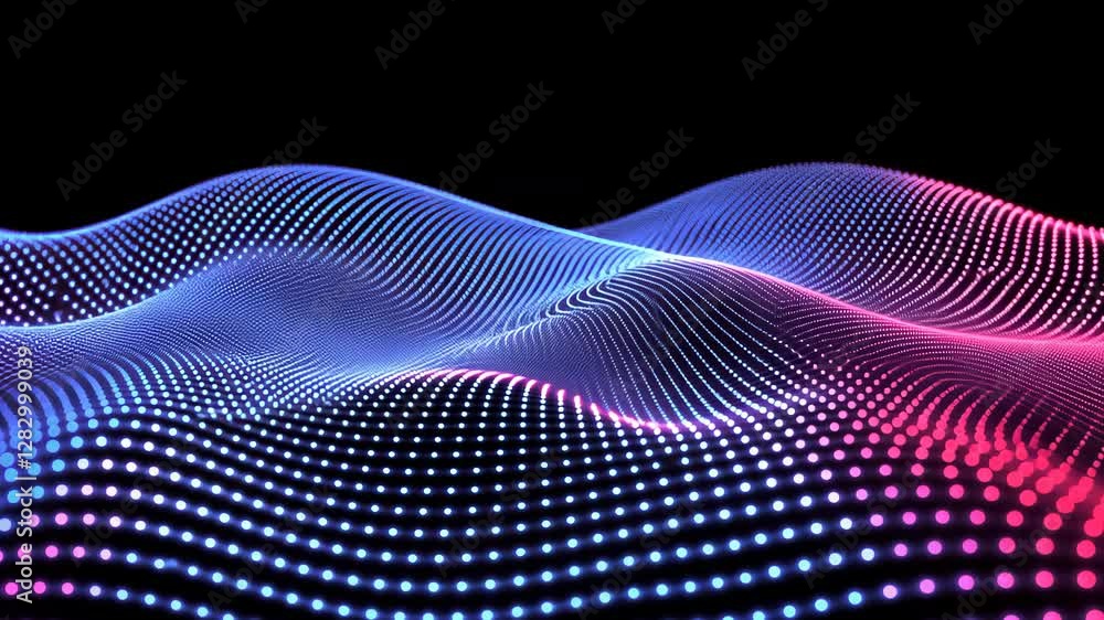 Poster vibrant digital wave pattern with glowing blue and pink dots creates dynamic and futuristic visual e