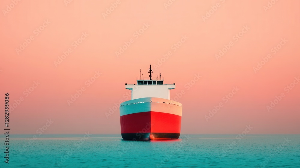 Poster container ship of ocean concept. cargo ship at twilight dock with soft color gradient skyline