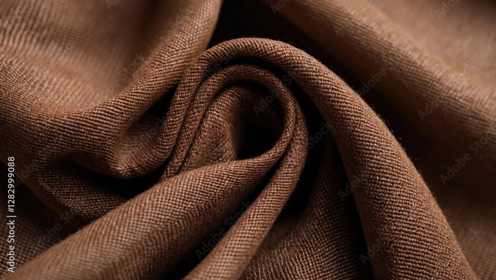 Poster Brown textured fabric with folds showing intricate woven patterns and depth in lighting detail.
