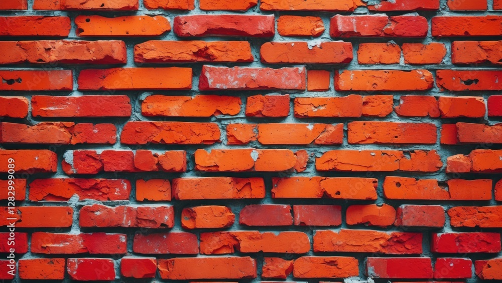 Poster red brick wall texture with uneven surface and varying shades of orange. ideal for backgrounds or ar