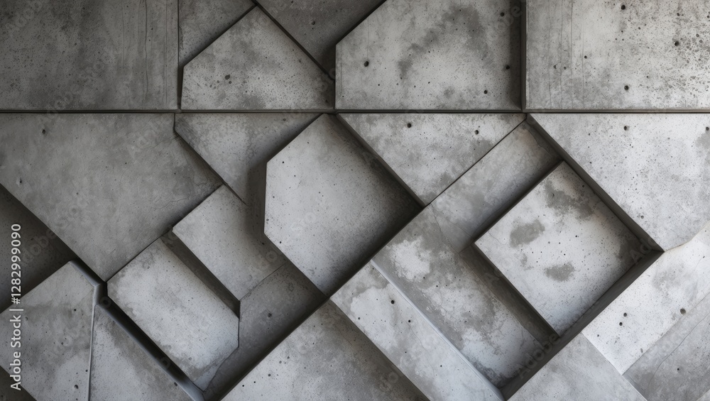 Aufkleber abstract gray concrete wall with geometric shapes and textures in modern architectural design